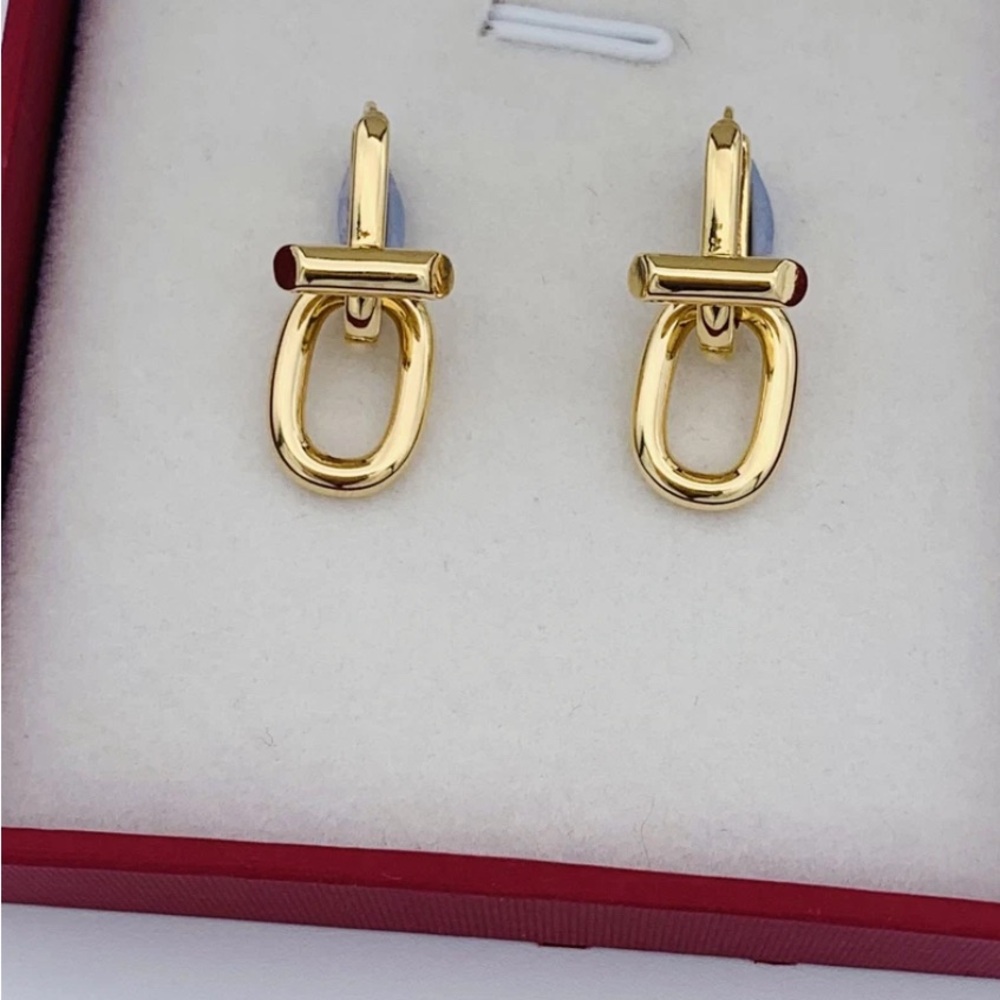 18k Solid Gold Link Rivet Dangle Earrings Detacha… - image 5